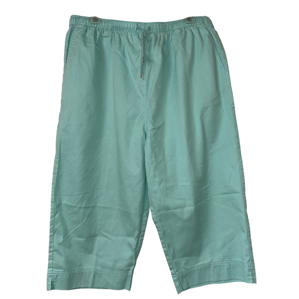 Coral Bay Petite PXL Pull On Elastic Waist Draw String Sea Foam Green Capris